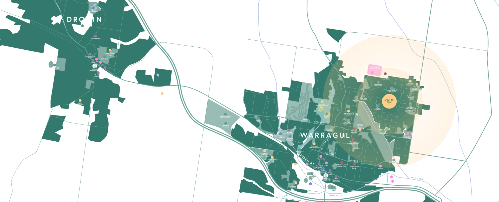 Location context for Lot 232 Serenity Rise Estate, Warragul