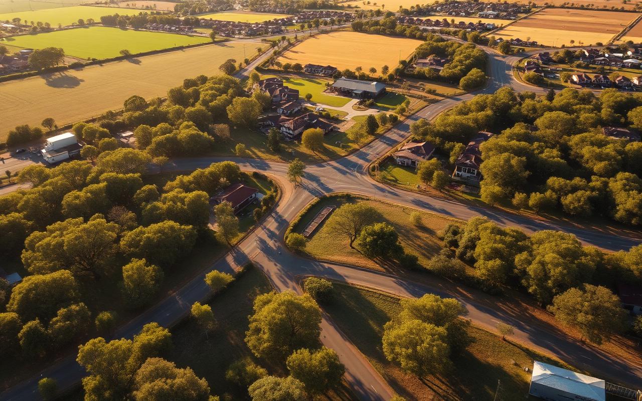 Aerial view of a regional Victorian town under review